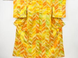 抽象草葉模様織出し手織り紬着物